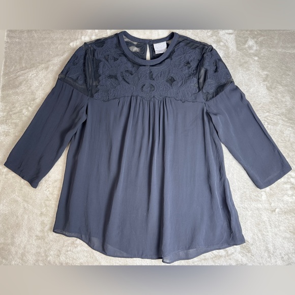 Anthropologie Sheer Lace Blouse Dark Blue/Black Size 12 Large Vanessa Virginia - Picture 2 of 13